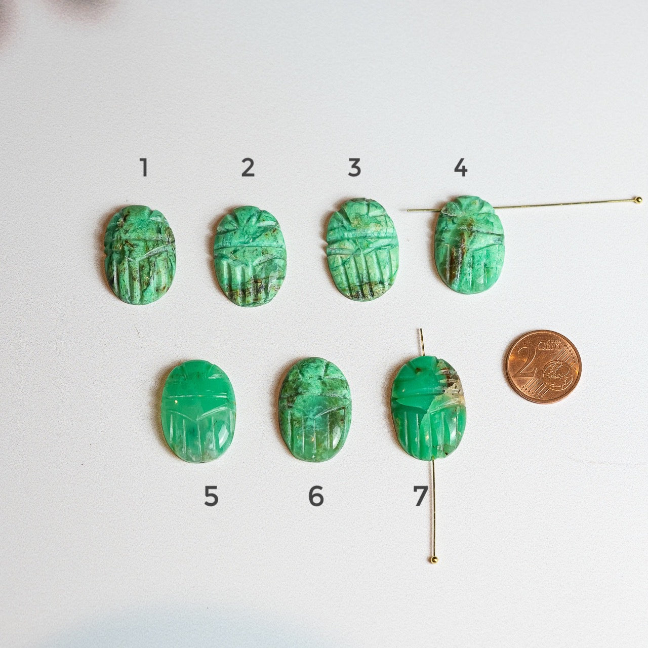 Les " Nidhih " scarabée en Chrysoprase de 2,5 cm perçage au choix ( à l&