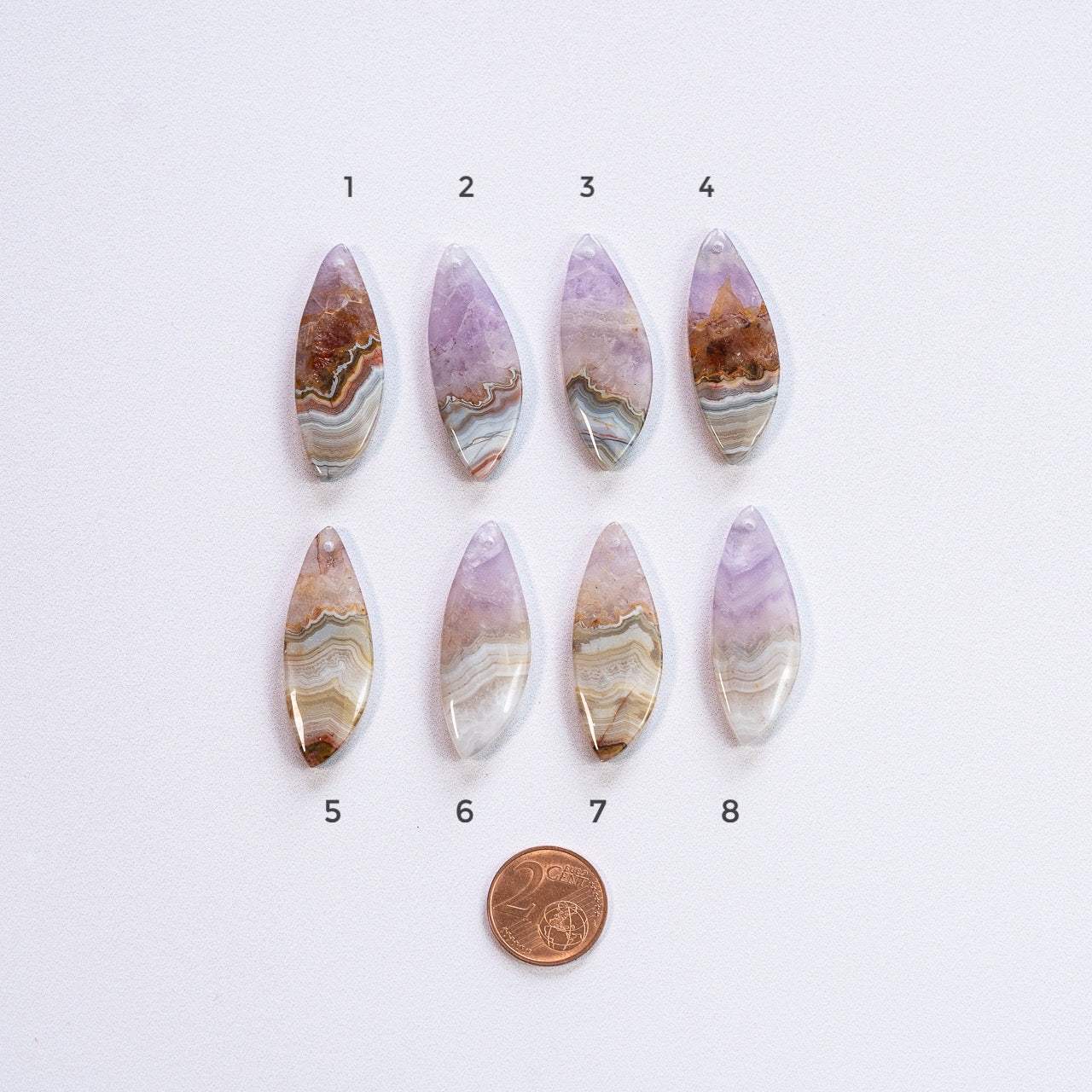 Pendentifs gouttes lisses en Améthyste et agate de 38 x 14 mm ( à l&