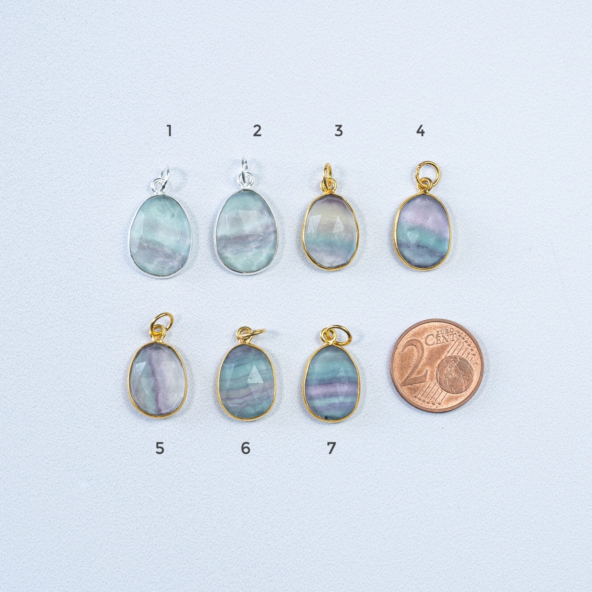 Les pendentifs " Nidhih " en Fluorite et argent 925 plaqué or ou argent 925