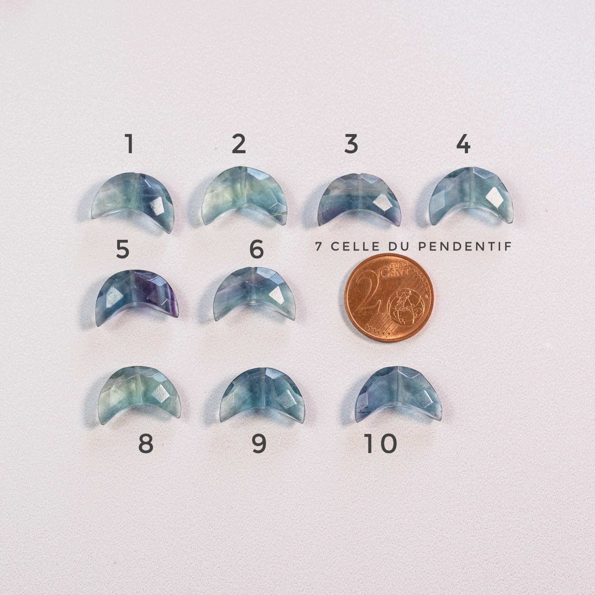 Les " Nidhih " lunes en Fluorite de env 17 mm ( à l&