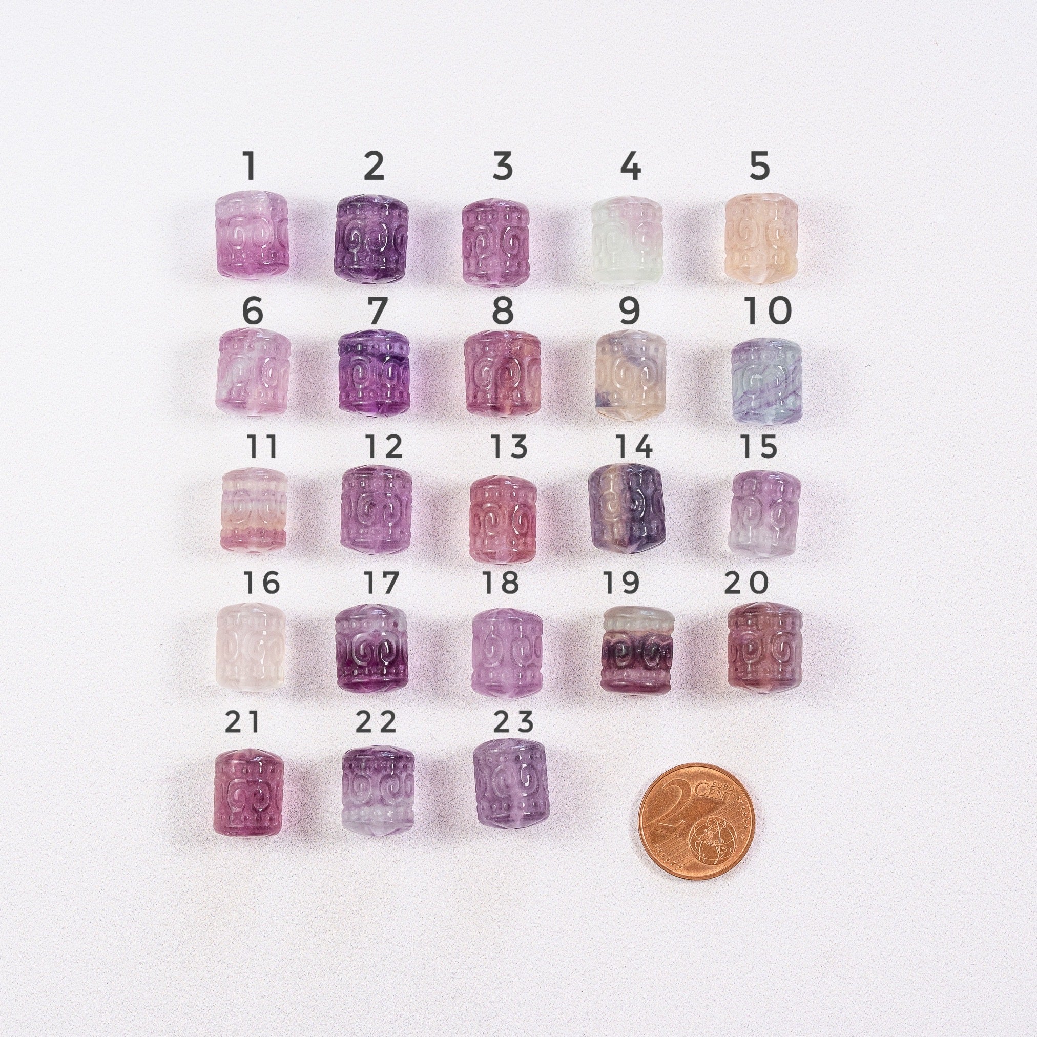 Perles sculptées colonne en Fluorite multicolore au choix de 14 mm ( à l&