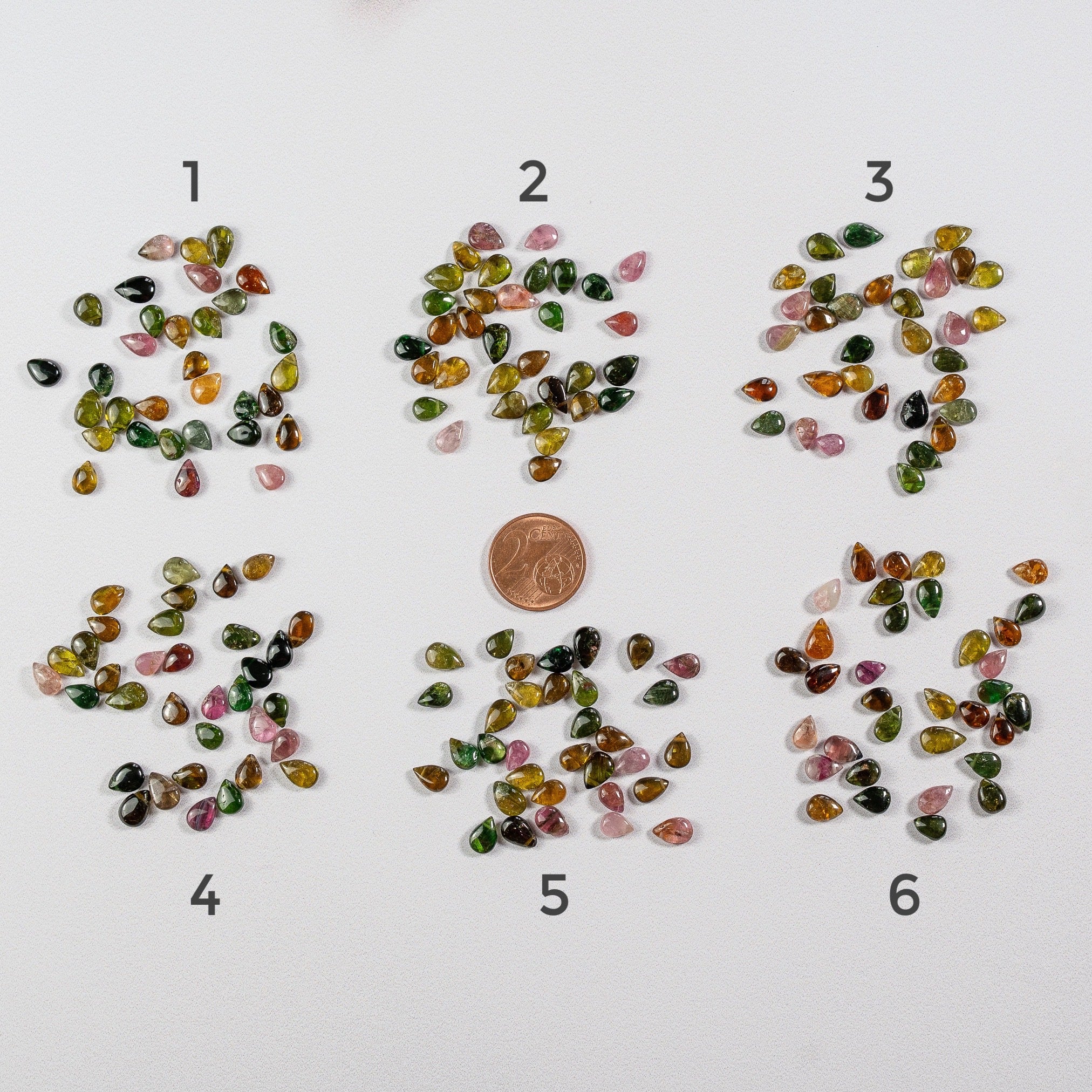 Perles gouttes lisses de Tourmaline multicolore de 6 à 8 mm au choix ( Lot de env 32 perles )