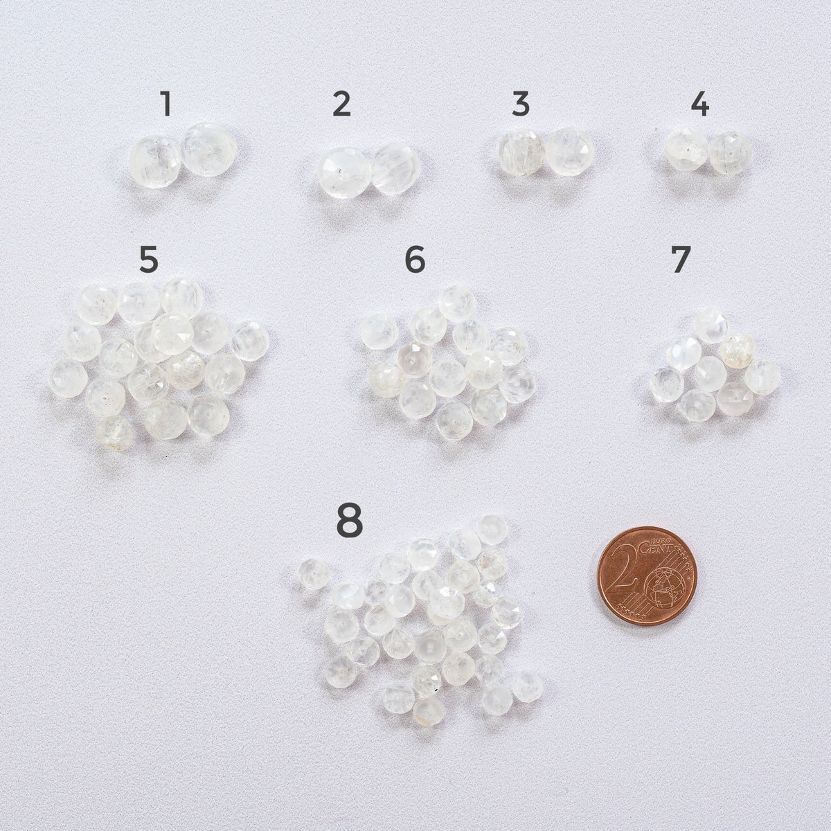 Perles rondelles facettes de Labradorite blanche de env 5,5 à 10 mm ( lot de 2 ou 4 )