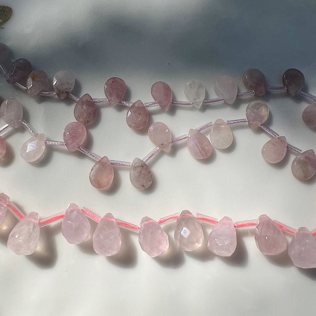 Perles gouttes facettes de Quartz rose de 15 mm ( lot de 2 ou 4 )