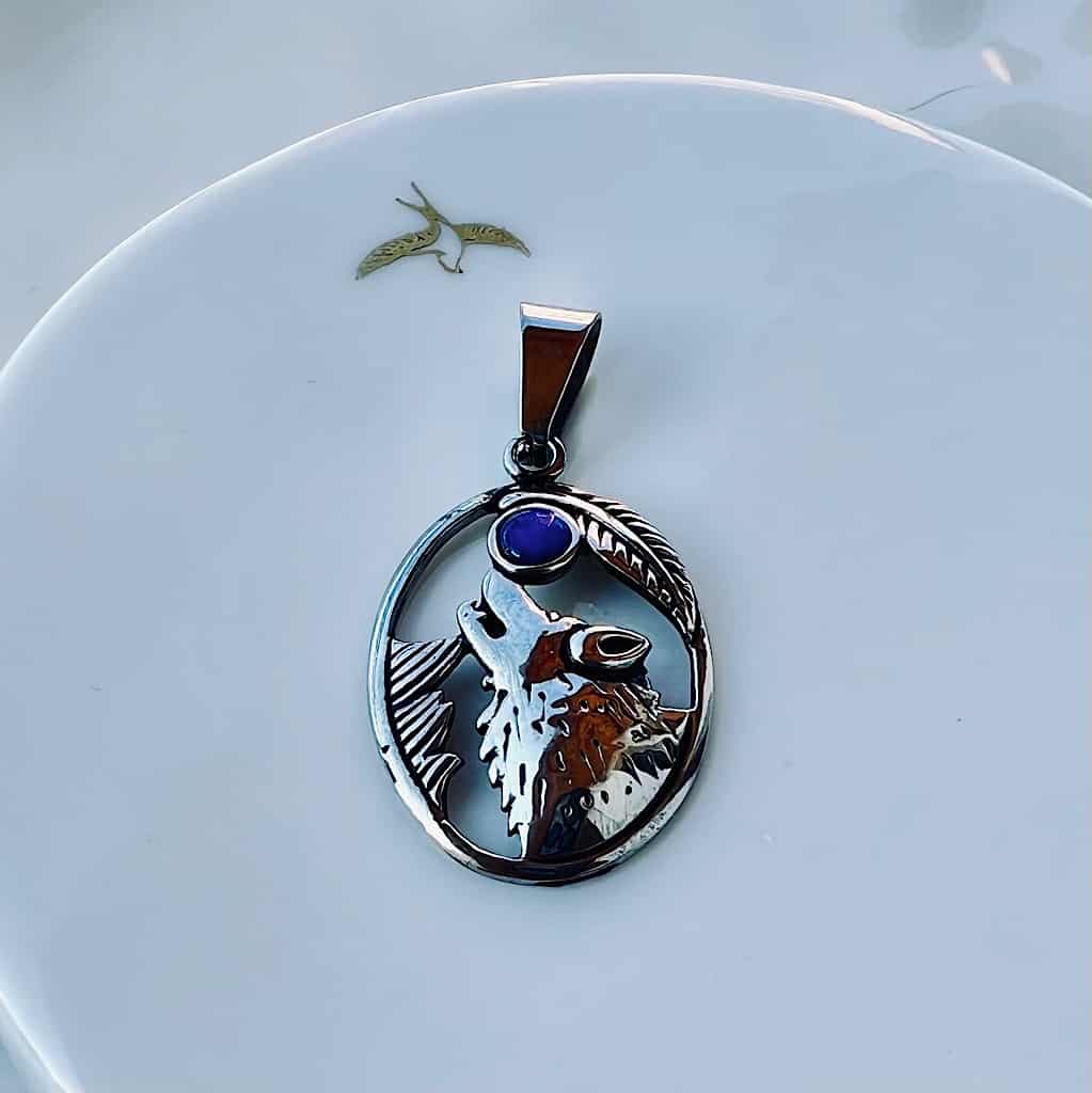 Breloques loup avec Lapis-lazuli de 3,5 cm en acier inoxydable ( à l&