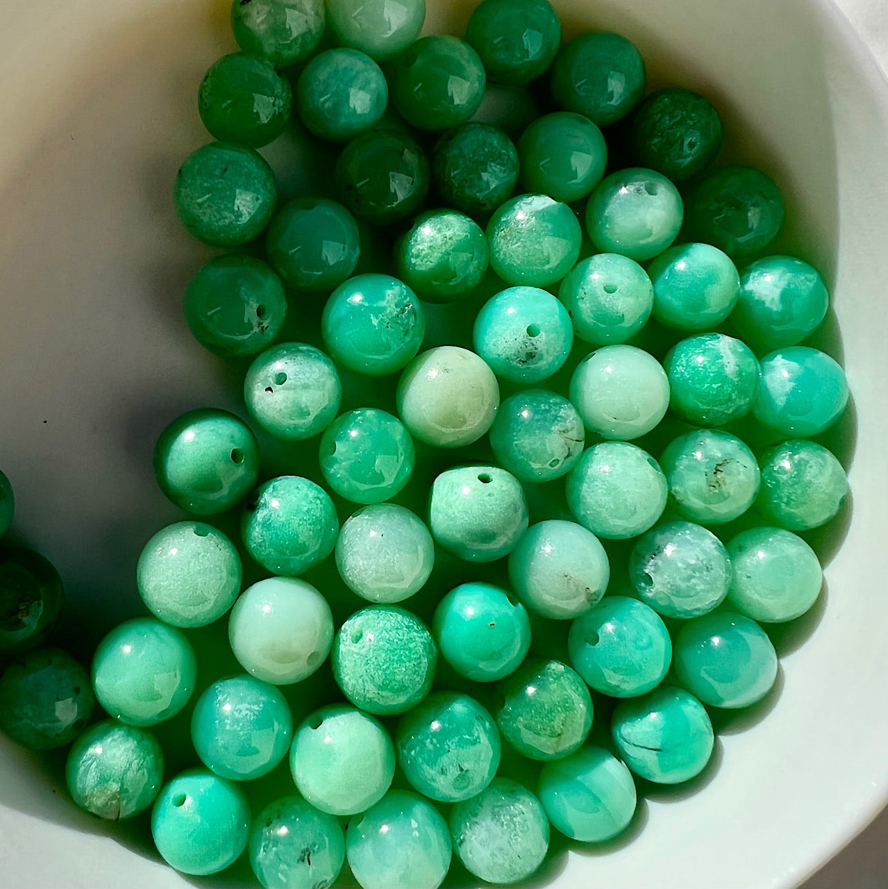 Lot de perles rondes lisses grade aa de Chrysoprase de 8 mm ( lot de 4 )