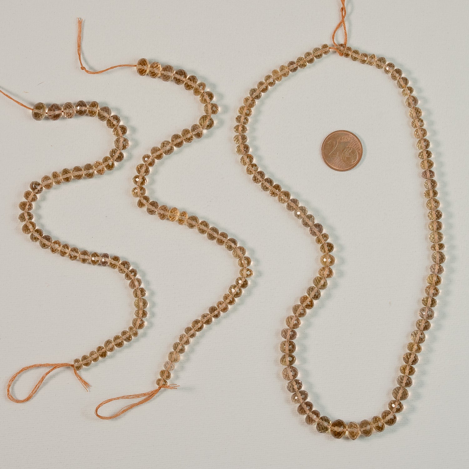 Fils de 22 ou 43 cm de perles rondelles facettes de Citrine naturelle de env 5 à 9 mm