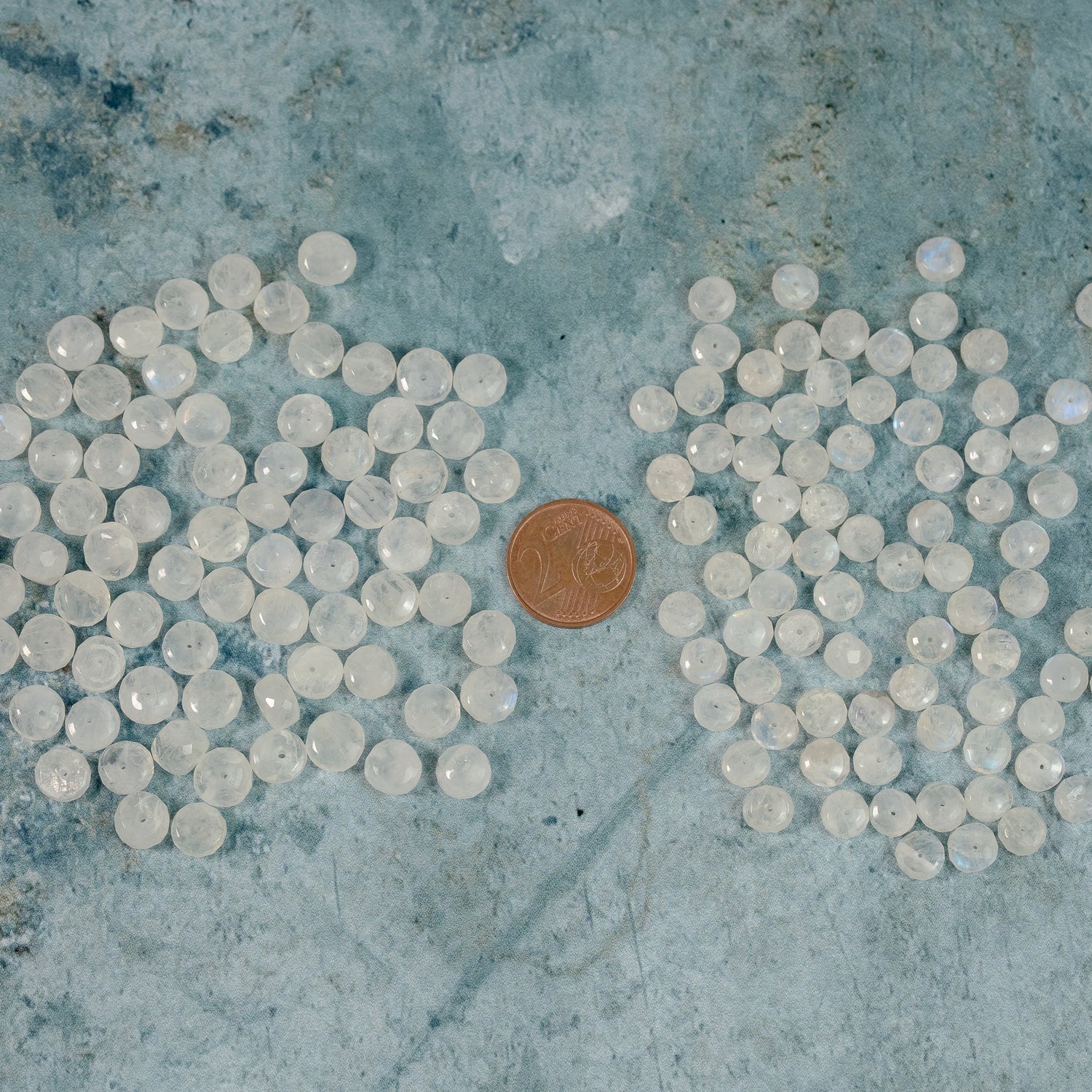 Perles rondelles facettes de Labradorite blanche de 6,5/8,5 mm ( lot de 4 perles )