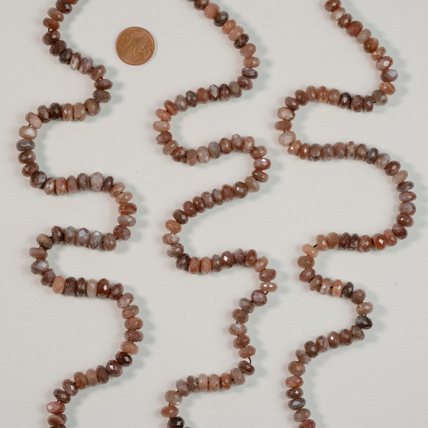 Fils de env 39/40 cm de perles rondelles facettes de pierre de lune chocolat de 8,5/9 x 4,5/6 mm