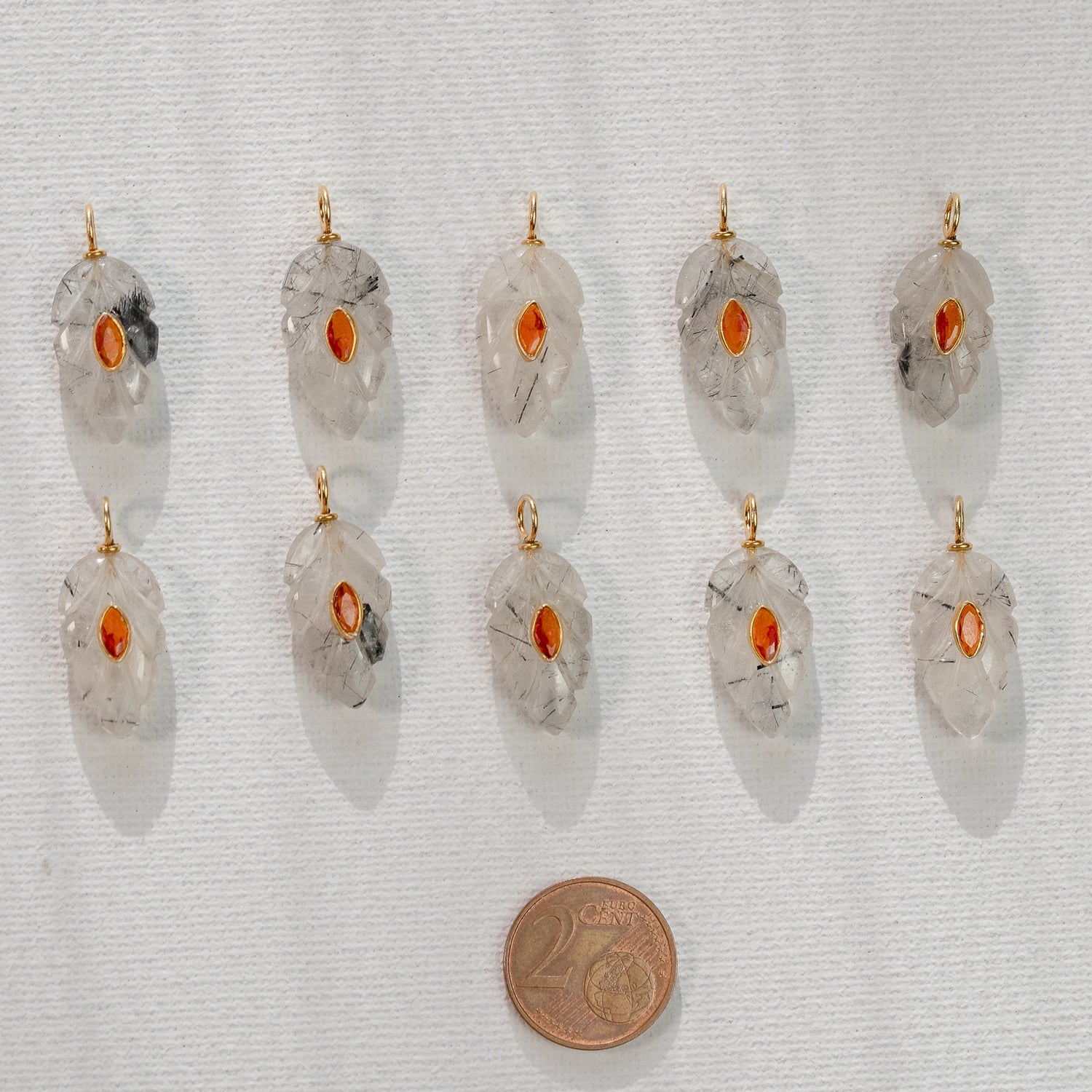 Les feuilles &quot; Nidhih &quot; en Quartz Tourmaliné, zirconium et argent 925 plaqué or de env 26 mm ( à l&