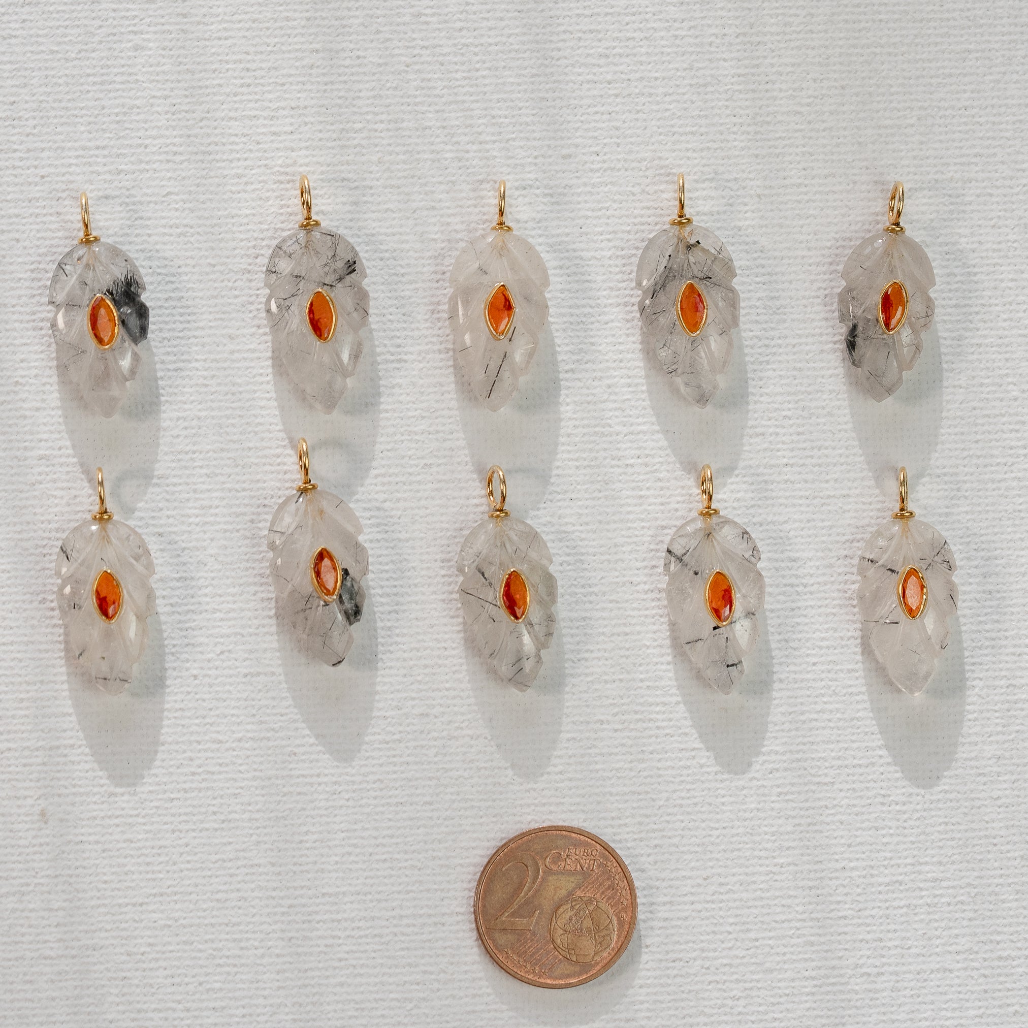 Les feuilles &quot; Nidhih &quot; en Quartz Tourmaliné, zirconium et argent 925 plaqué or de env 26 mm ( à l&