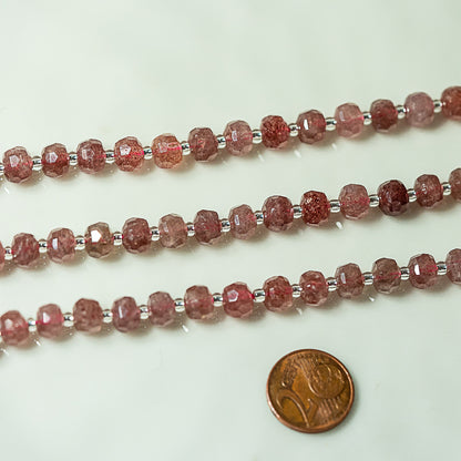 Perles rondelles facettes de Quartz fraise de 8 x 5,5 mm ( rang de env 24/26 perles )