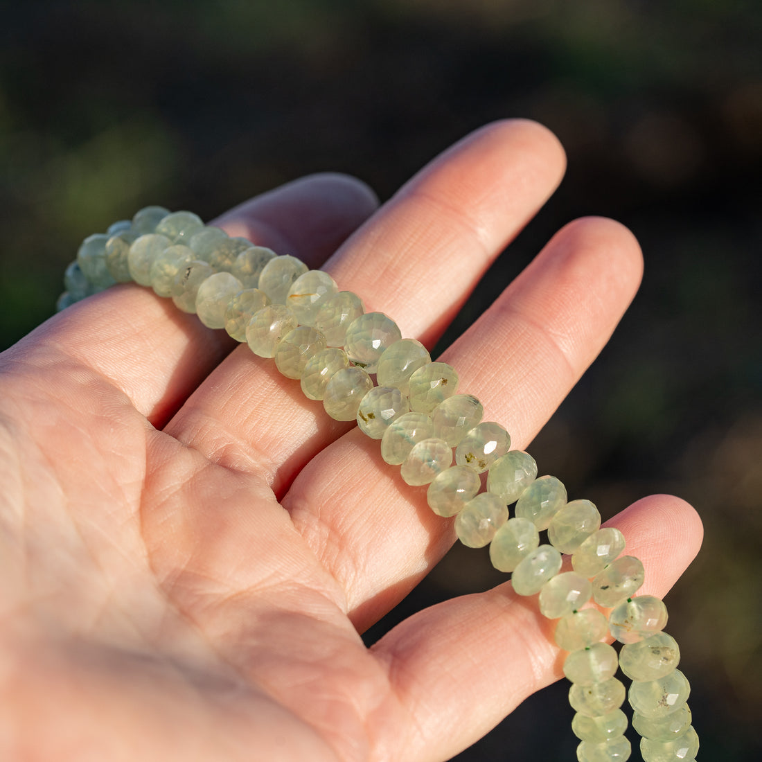 Fils de 20 cm de perles rondelles facettes de Préhnite verte de env 7,5/8 mm