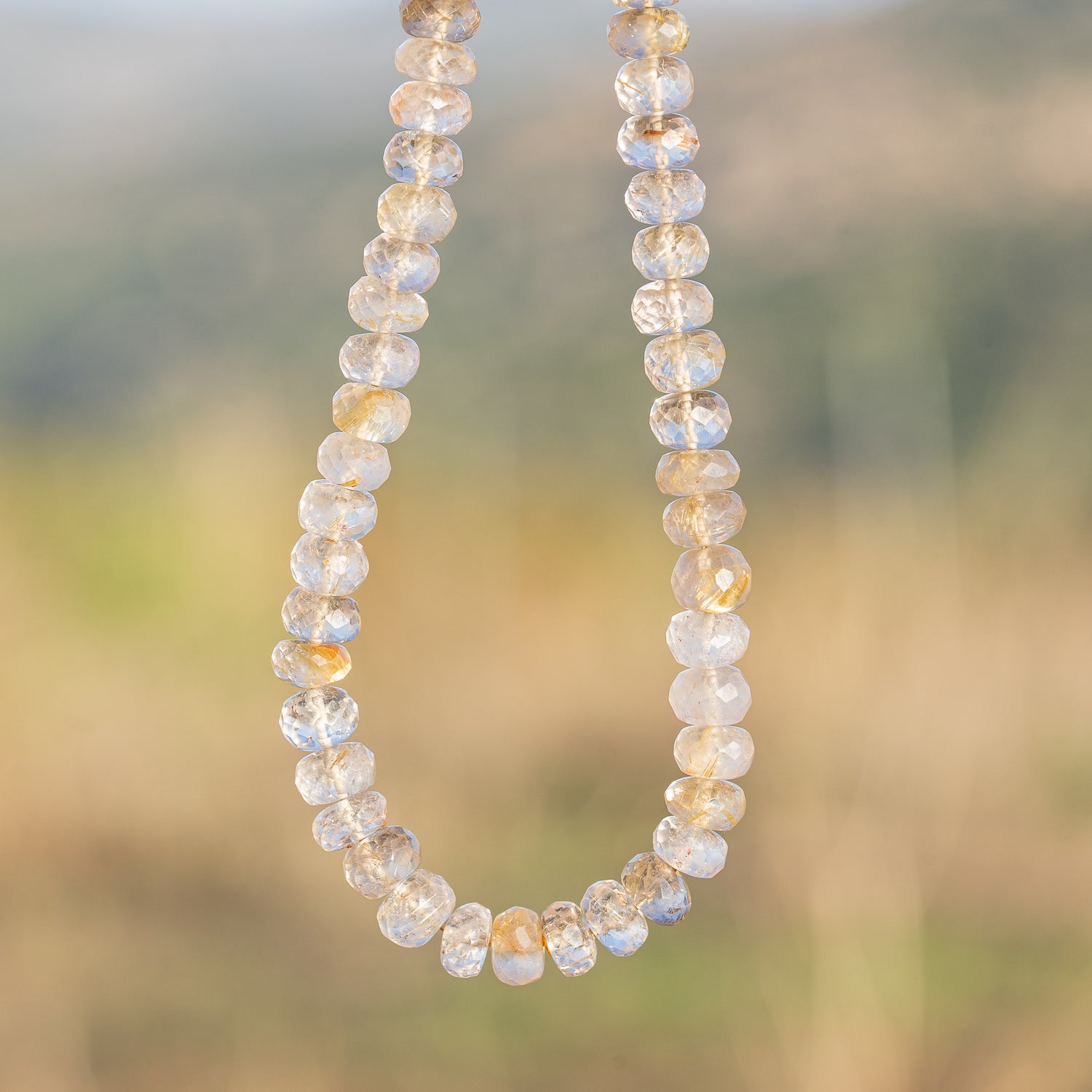 Fil de env 33 cm de perles rondelles facettes de Quartz Rutile doré de 7/8 mm