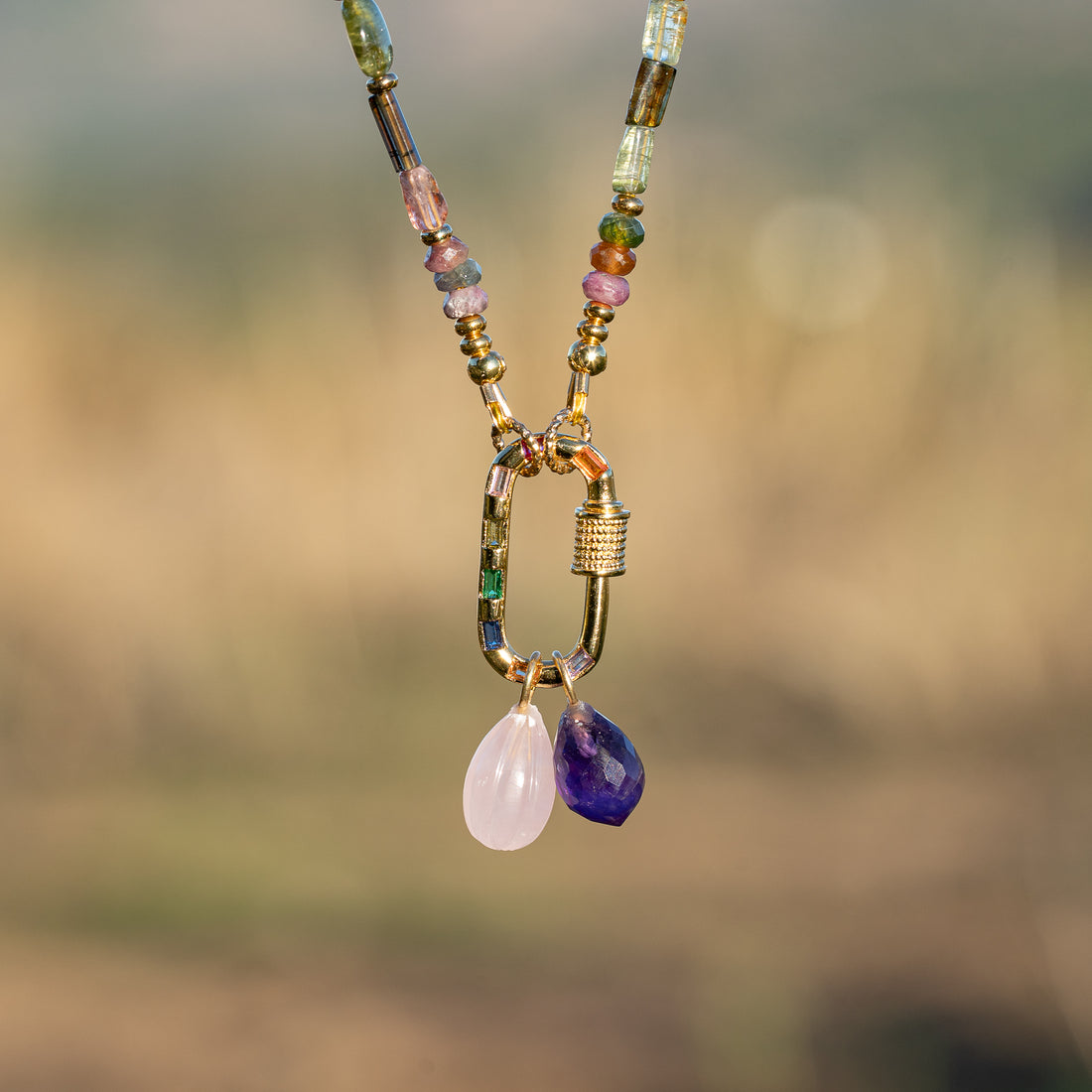 Les petits charms gouttes melon &quot; Nidhih &quot; en Quartz rose et argent 925 plaqué or de 17 mm ( à l&