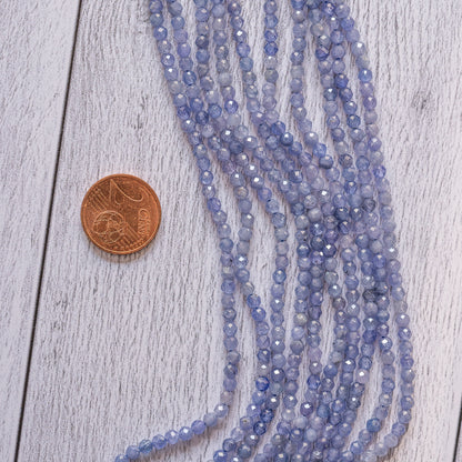 Perles rondes facettes de Tanzanite de 3 mm ( Rang ou 1/2 rang )