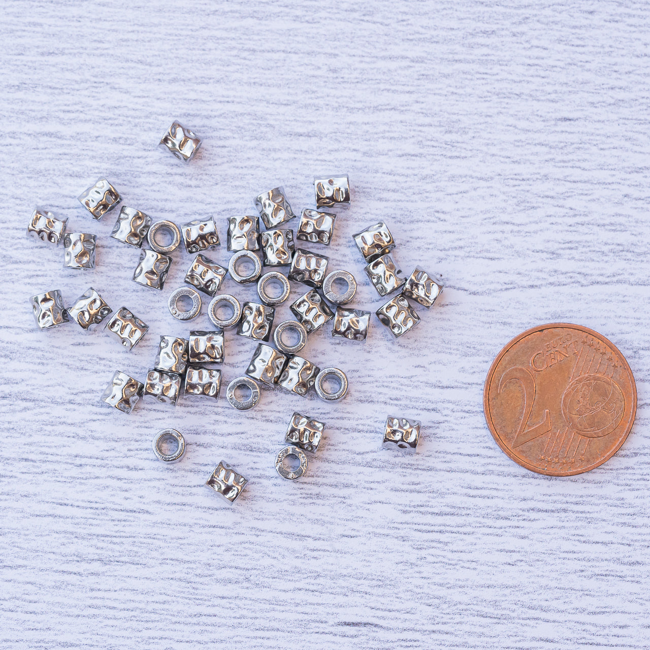 Perles colonnes en acier inoxydable de 4 x 4 mm ( lot de 6 )