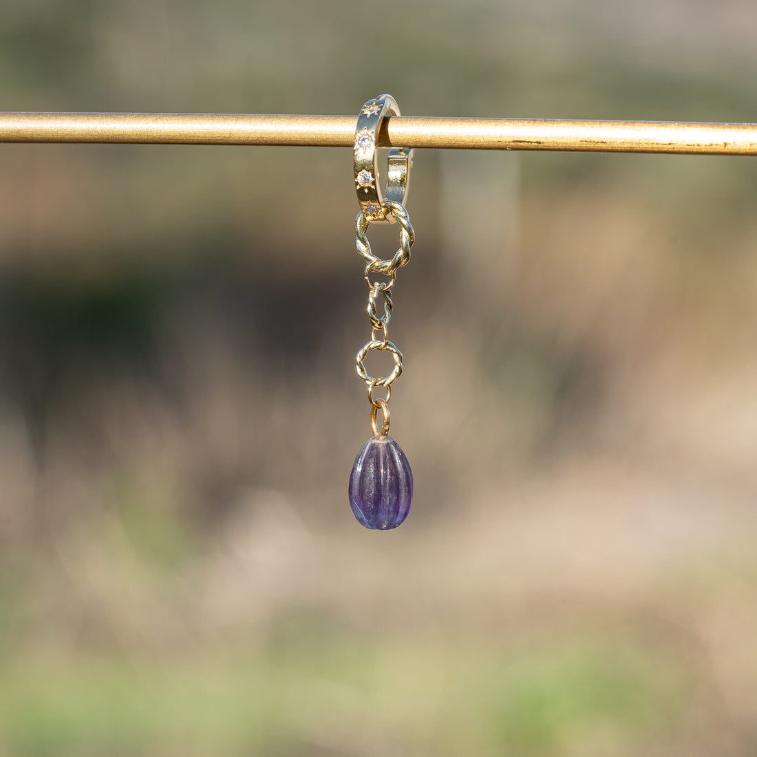 Les petits charms gouttes melon &quot; Nidhih &quot; en Fluorite et argent 925 plaqué or de 17 mm ( à l&