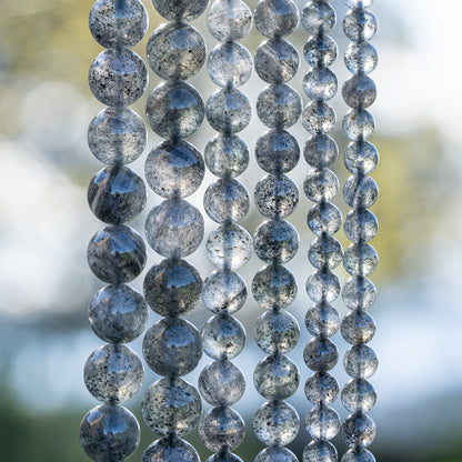Perles rondes lisses de Quartz à Biotite de 6 ou 10 mm ( Rang ou 1/2 rang )