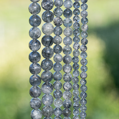 Perles rondes lisses de Quartz à Biotite de 6 ou 10 mm ( Rang ou 1/2 rang )