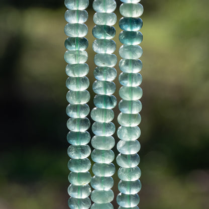 Perles rondelles lisses de Fluorite verte/bleue de env 10 x 6 mm ( lot de 10 )