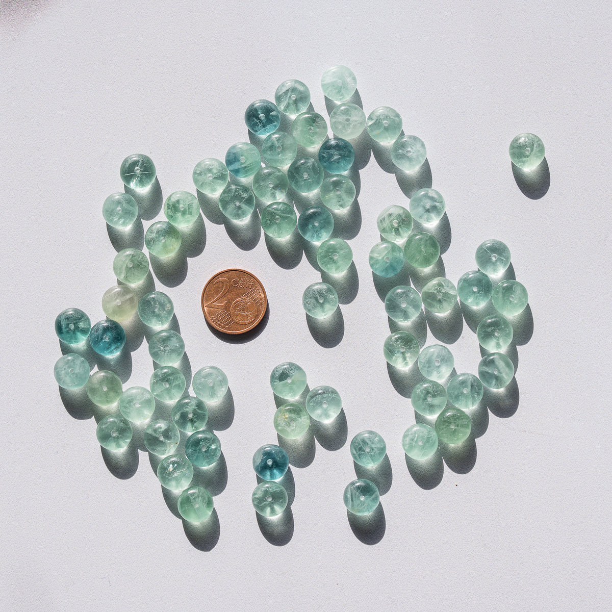Perles rondelles lisses de Fluorite verte/bleue de env 10 x 6 mm ( lot de 10 )
