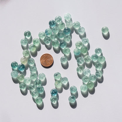 Perles rondelles lisses de Fluorite verte/bleue de env 10 x 6 mm ( lot de 10 )