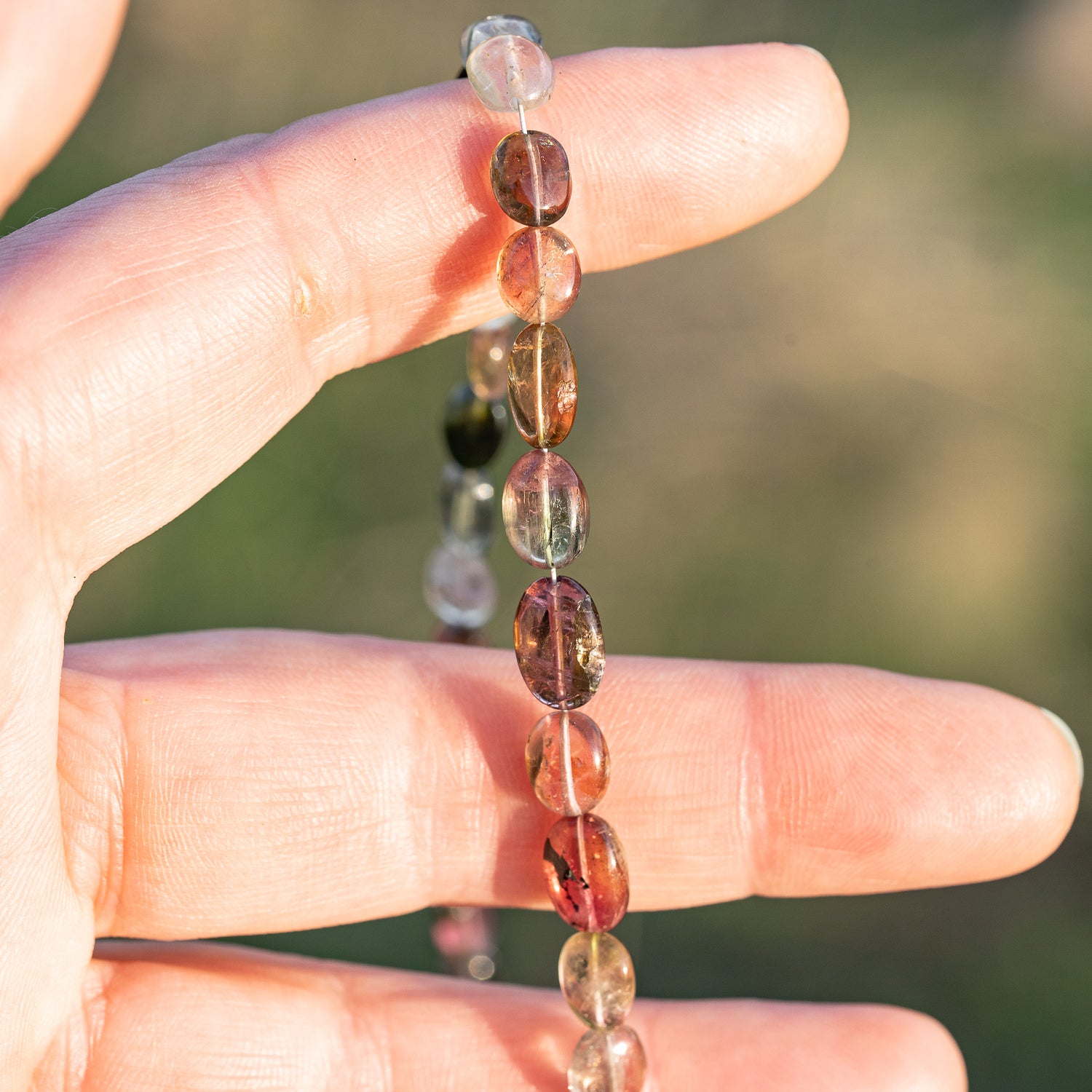 Fil de 44 cm de perles ovales lisses de Tourmaline melon d&