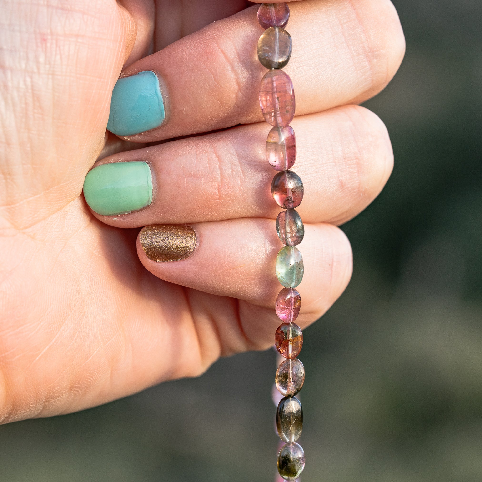 Fil de 43 cm de perles ovales lisses de Tourmaline multicolore &quot; qualité wouah &quot; 🌈 de 4/10 mm ( fil 10 )