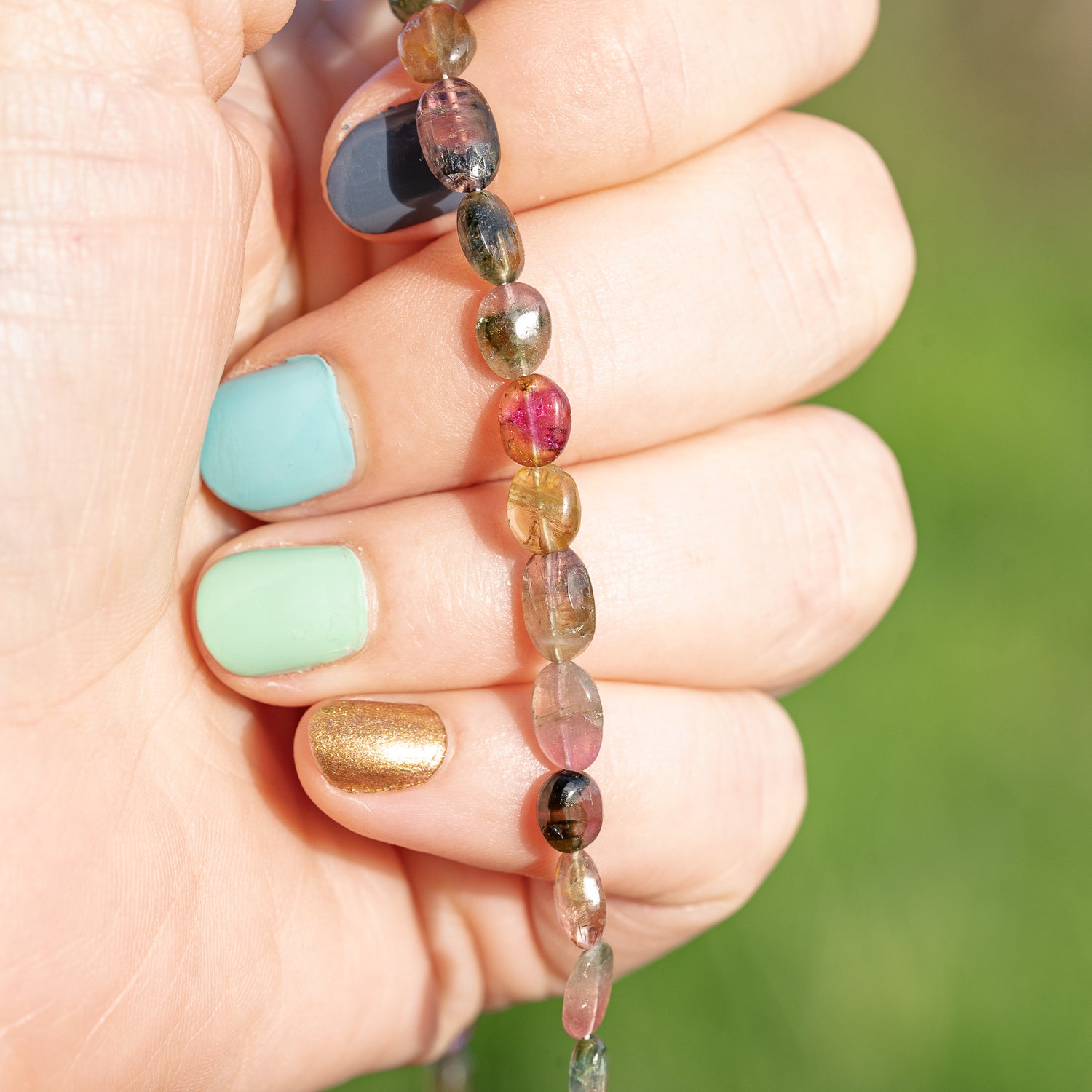 Fil de 43 cm de perles ovales lisses de Tourmaline multicolore &quot; qualité wouah &quot; 🌈 de 4/10 mm ( fil 11 )