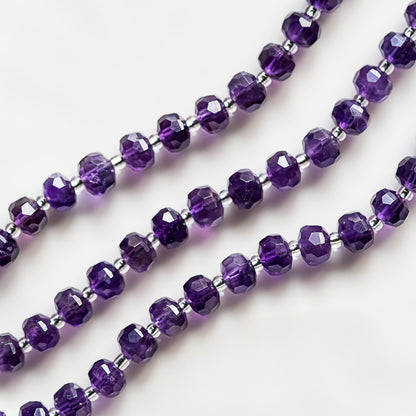Perles rondelles facettes en Améthyste de 7,5 x 5 mm ( 1/2 rang de env 26 perles )