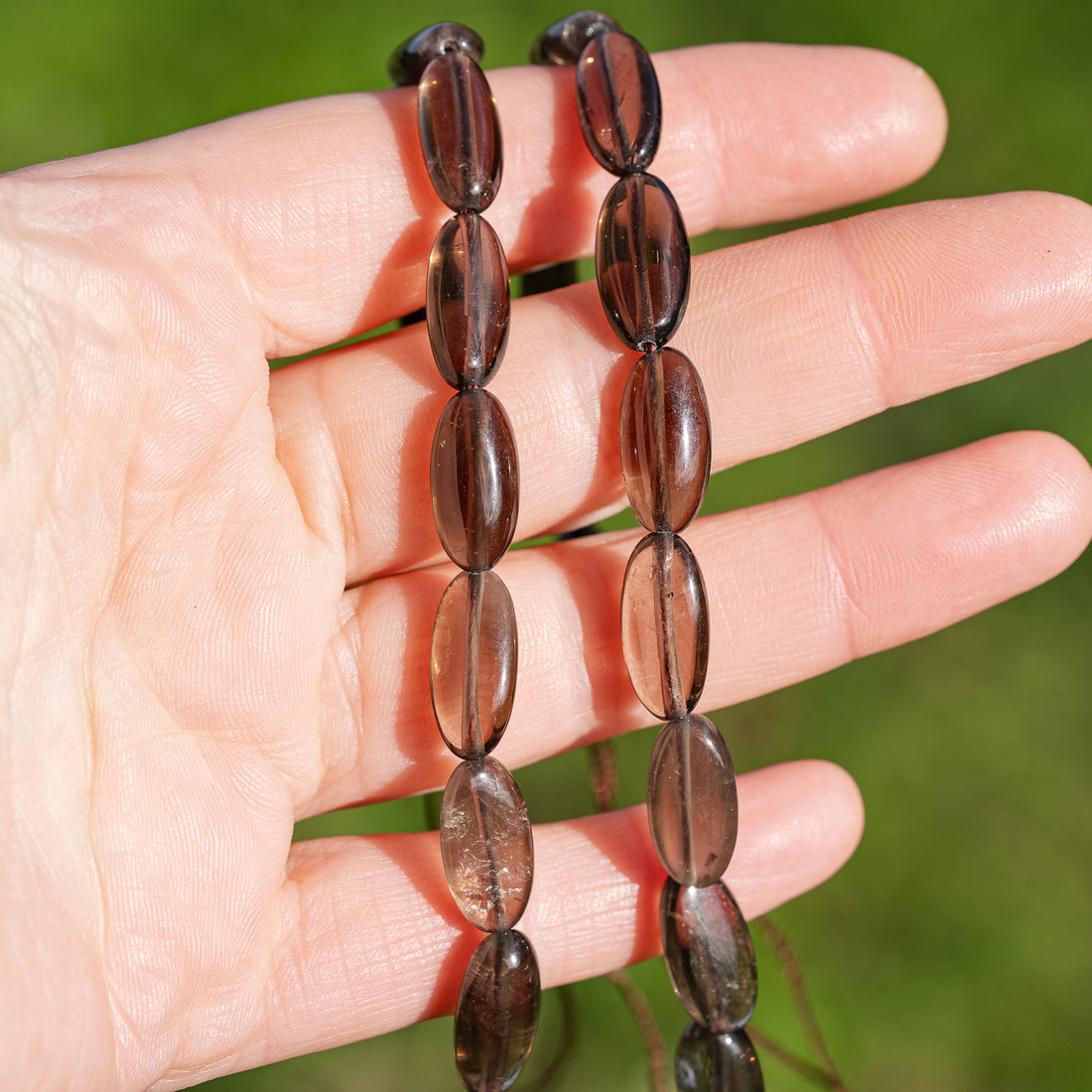 Perles ovales lisses de Quartz fumé de env 16 mm ( à l&