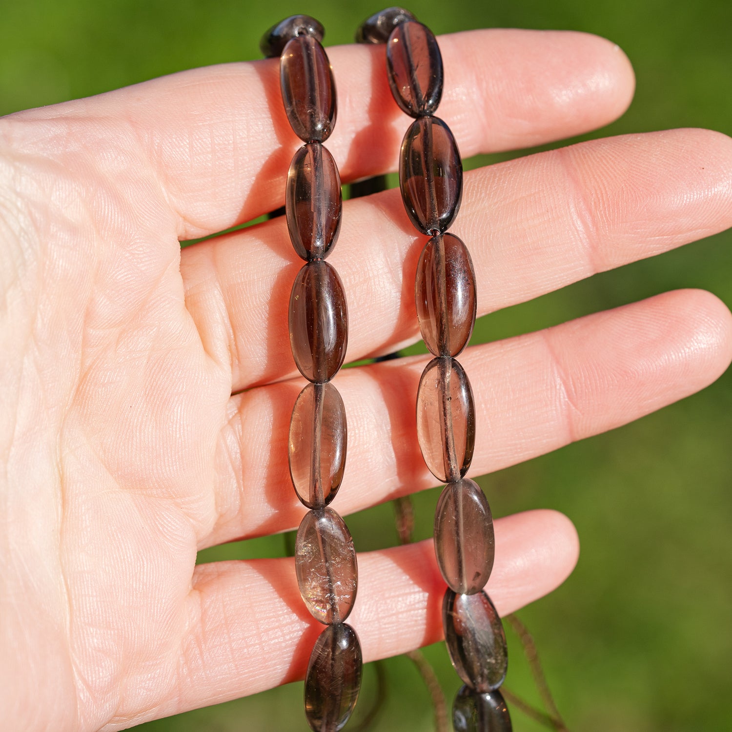 Perles ovales lisses de Quartz fumé de env 16 mm ( à l&
