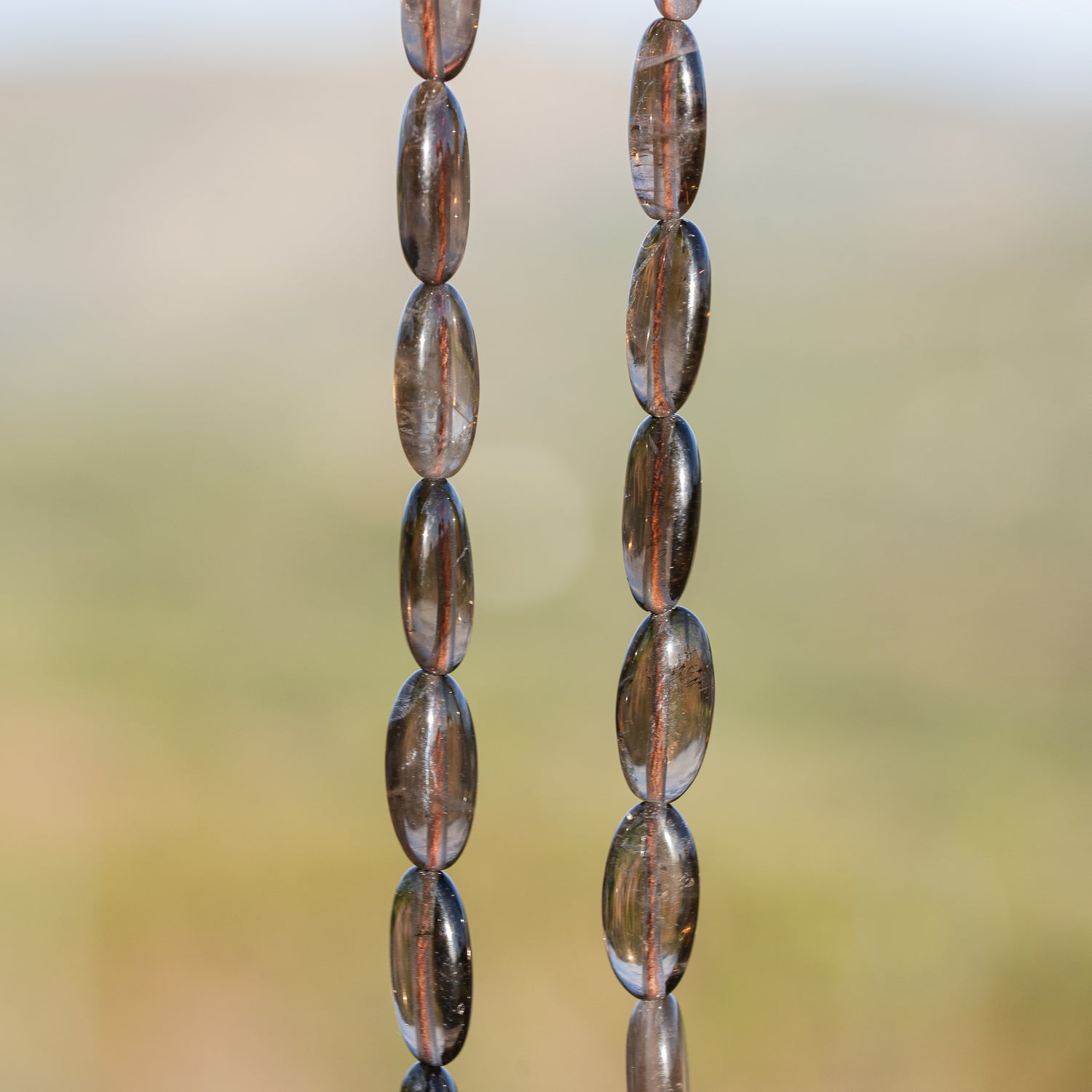 Perles ovales lisses de Quartz fumé de env 16 mm ( à l&