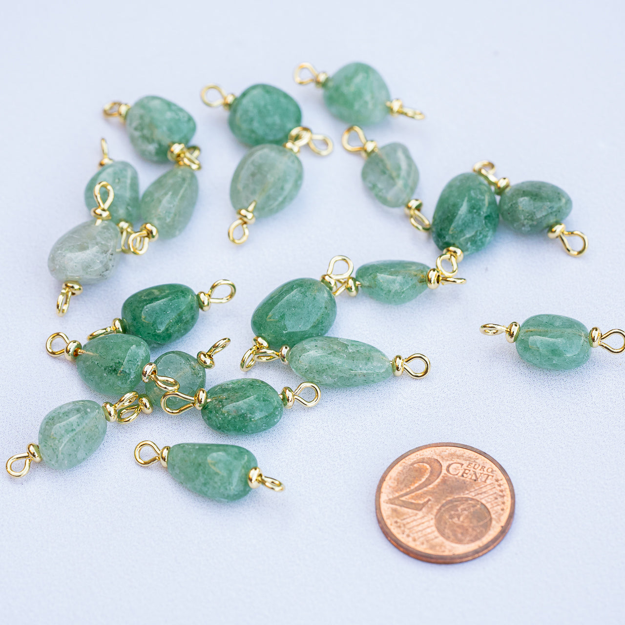 Breloques connecteurs en Aventurine verte et laiton plaqué or ( lot de 2 )