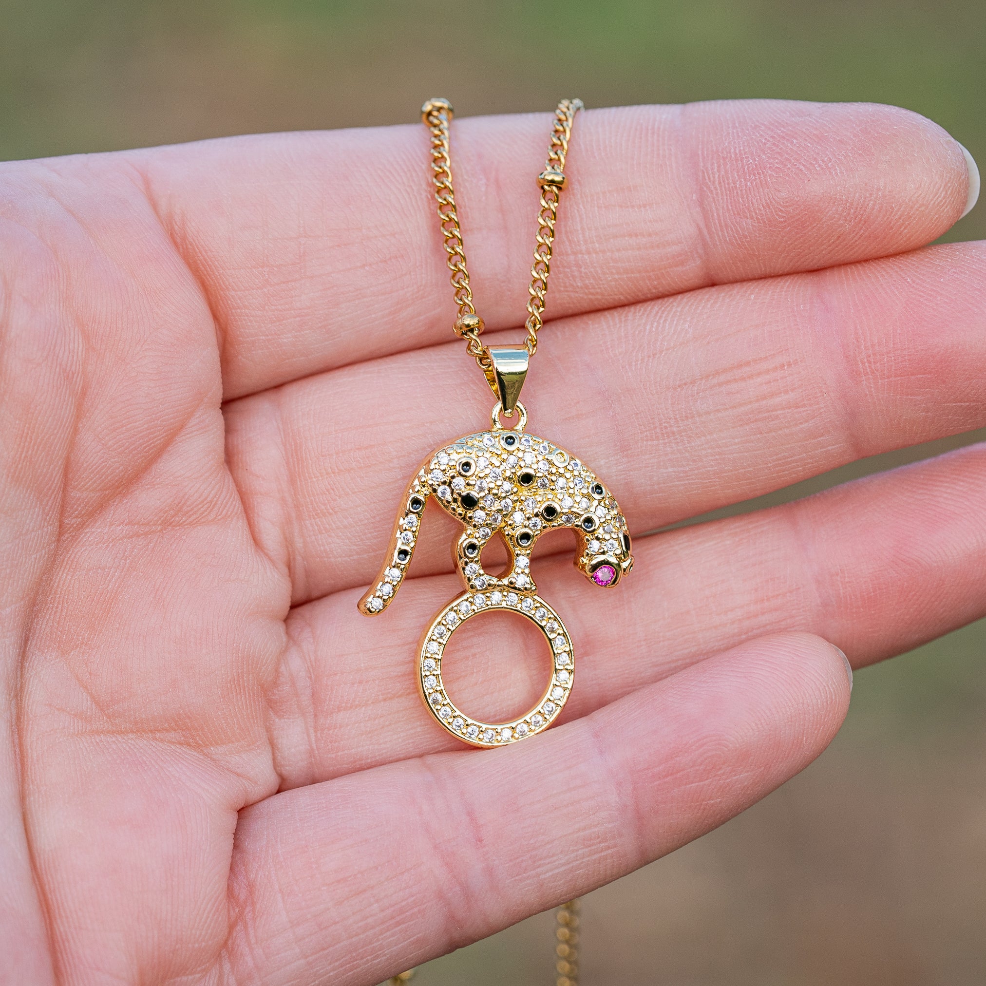 Breloques connecteurs Léopard en laiton plaqué or 18k et et zirconium de 29 mm ( à l&