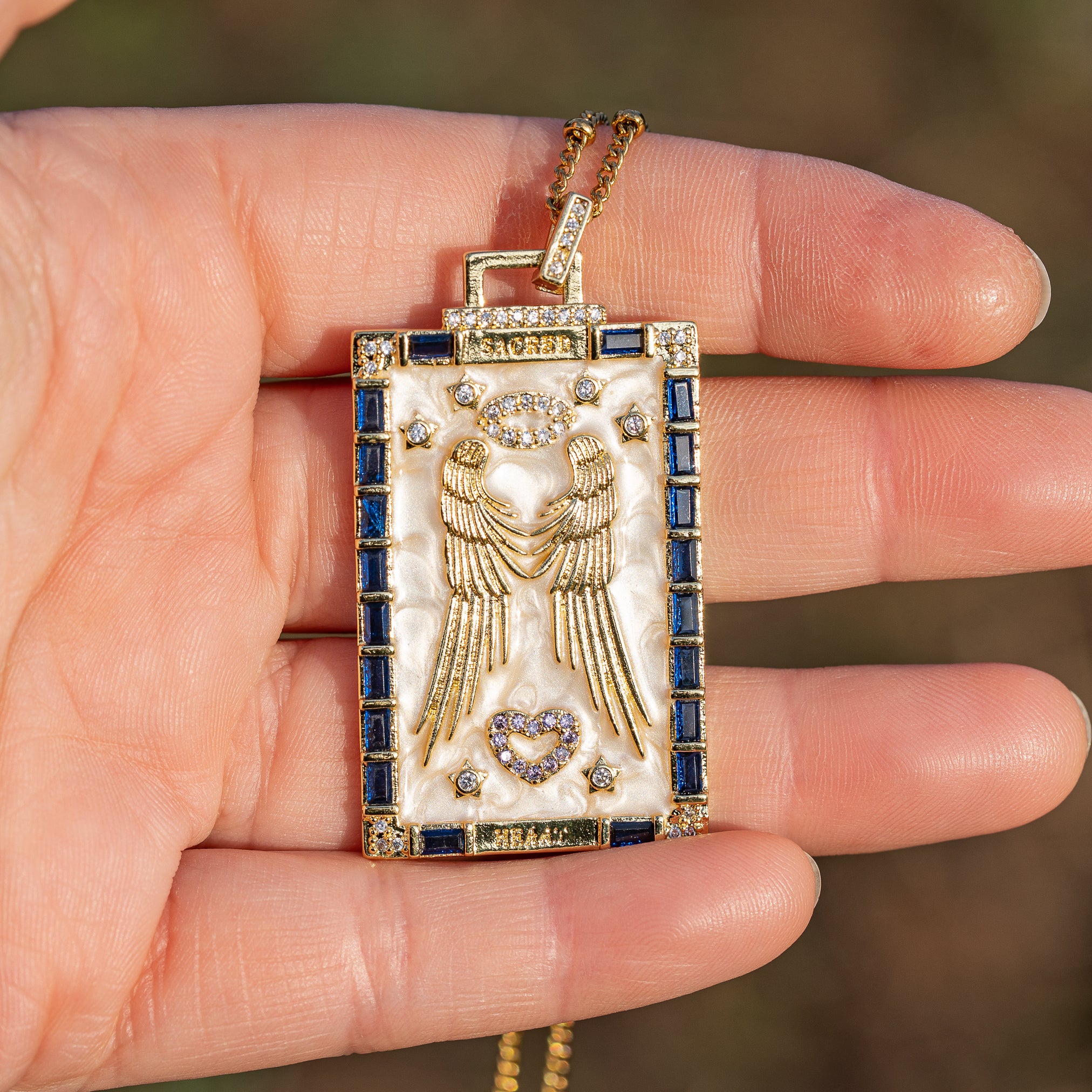 Sublimes breloques émaillées ailes en laiton plaqué or 18k et zirconium colorés de 49 mm ( à l&