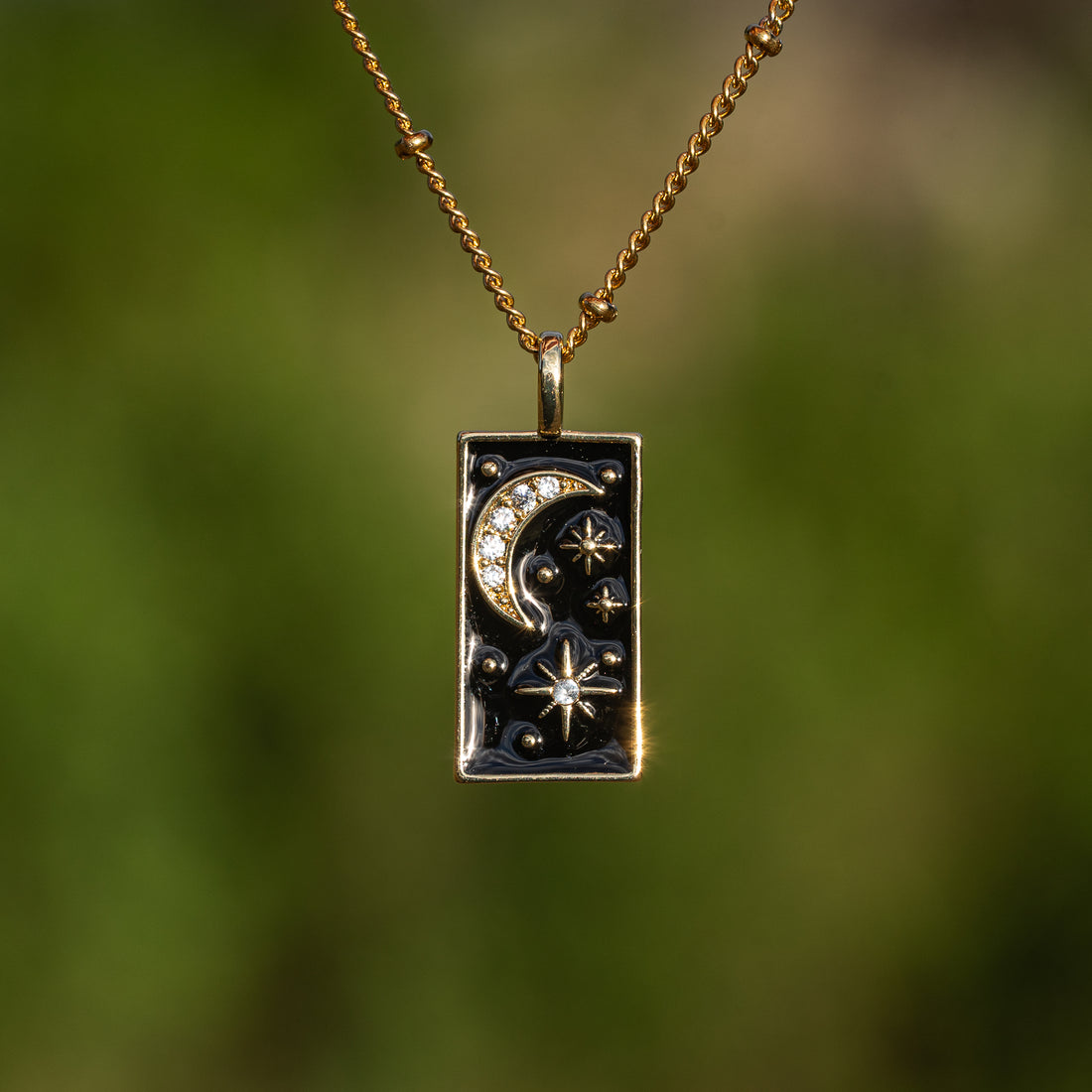 Breloques rectangulaire astres émaillées en laiton plaqué or 18k et zirconium de 30 mm ( à l&