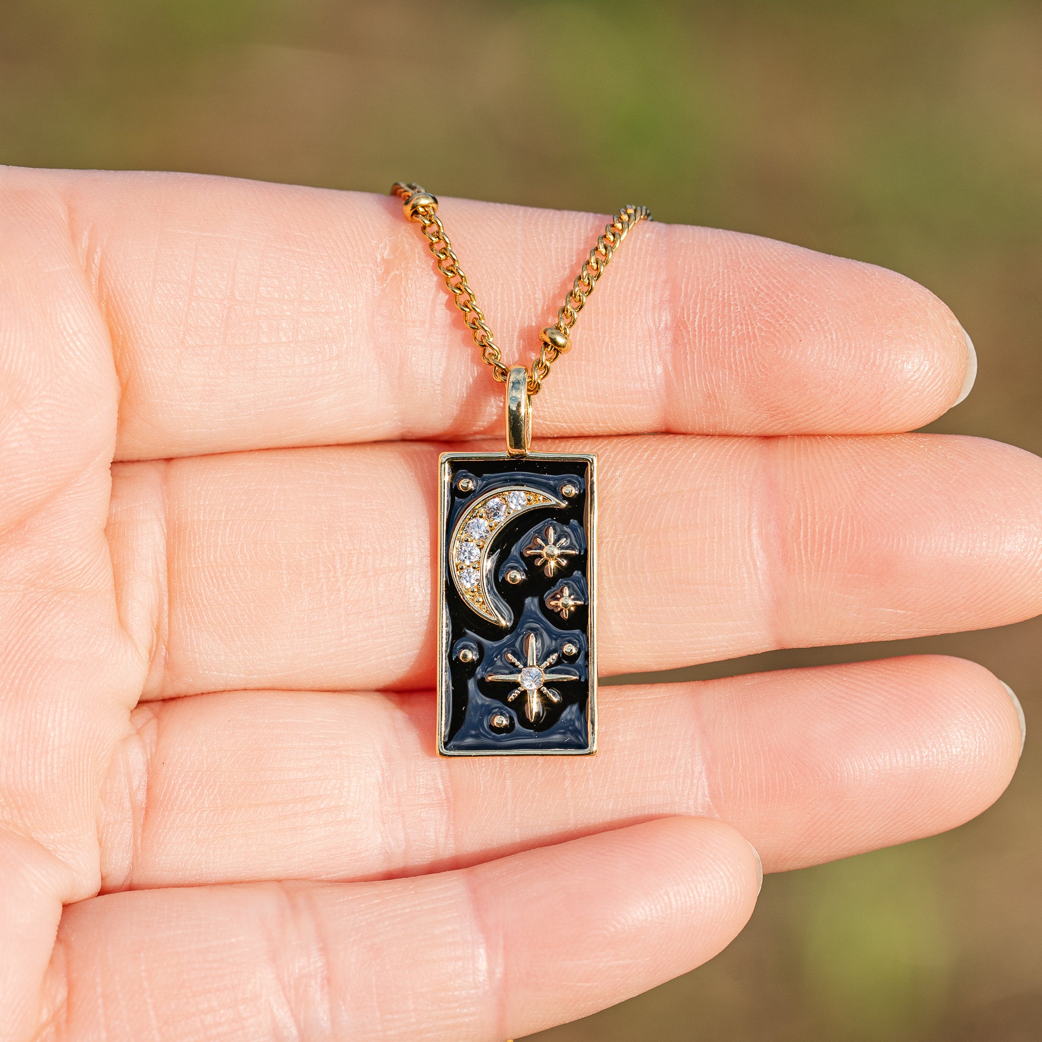 Breloques rectangulaire astres émaillées en laiton plaqué or 18k et zirconium de 30 mm ( à l&