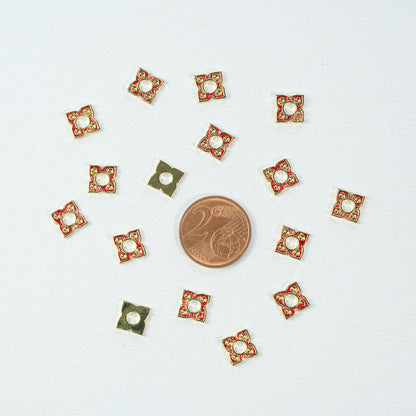 Perles fleurs plates émaillées en laiton plaqué or 18K de 10 mm ( à l&