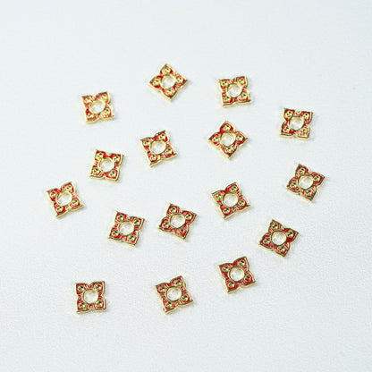 Perles fleurs plates émaillées en laiton plaqué or 18K de 10 mm ( à l&
