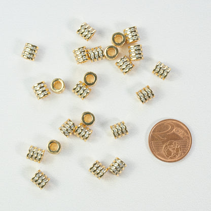 Perles colonnes en laiton plaqué or 18k et zirconium de 6,5 mm ( à l&