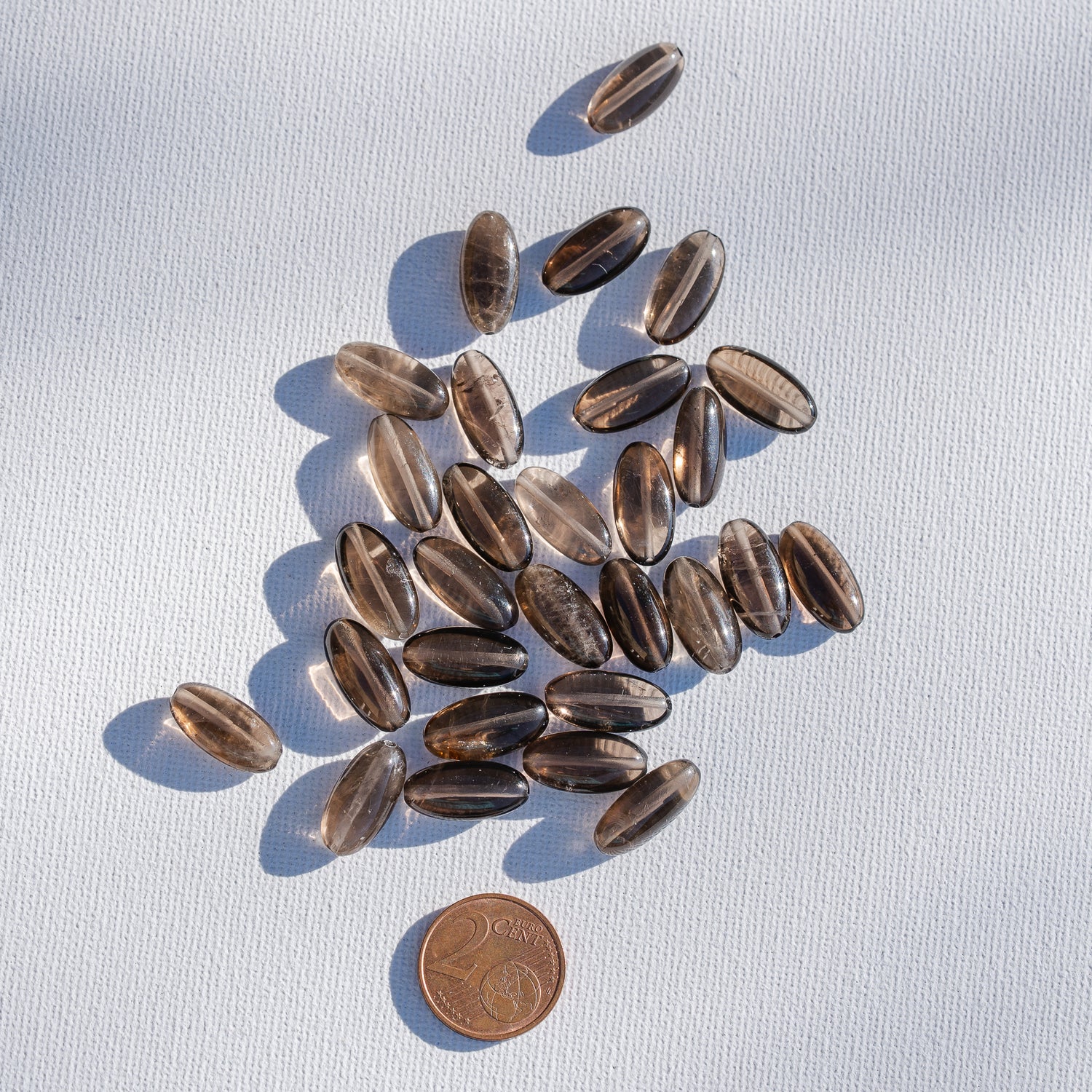 Perles ovales lisses de Quartz fumé de env 16 mm ( à l&