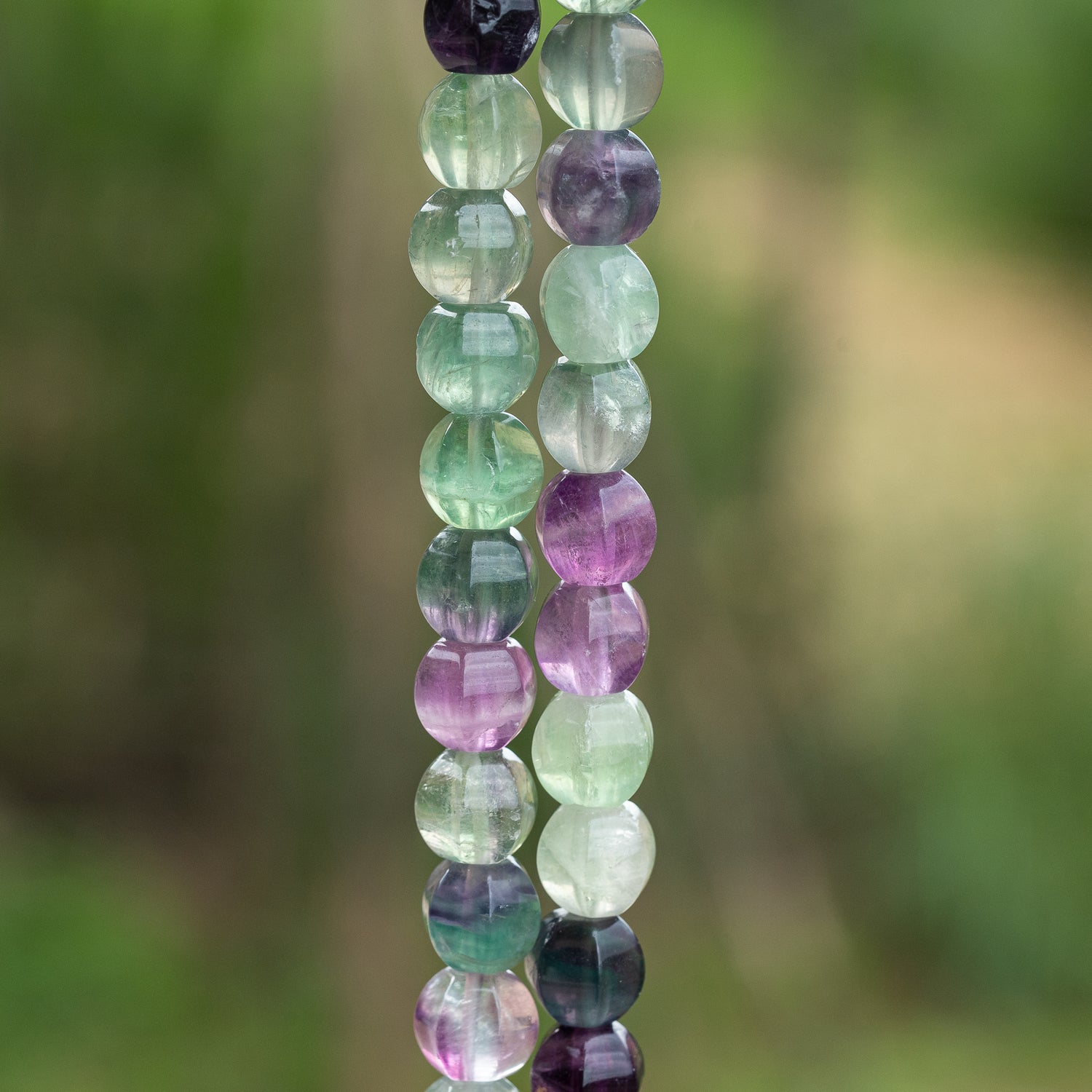 Perles lanternes lisses de Fluorite multicolore de 10 mm ( lot de 6 perles )
