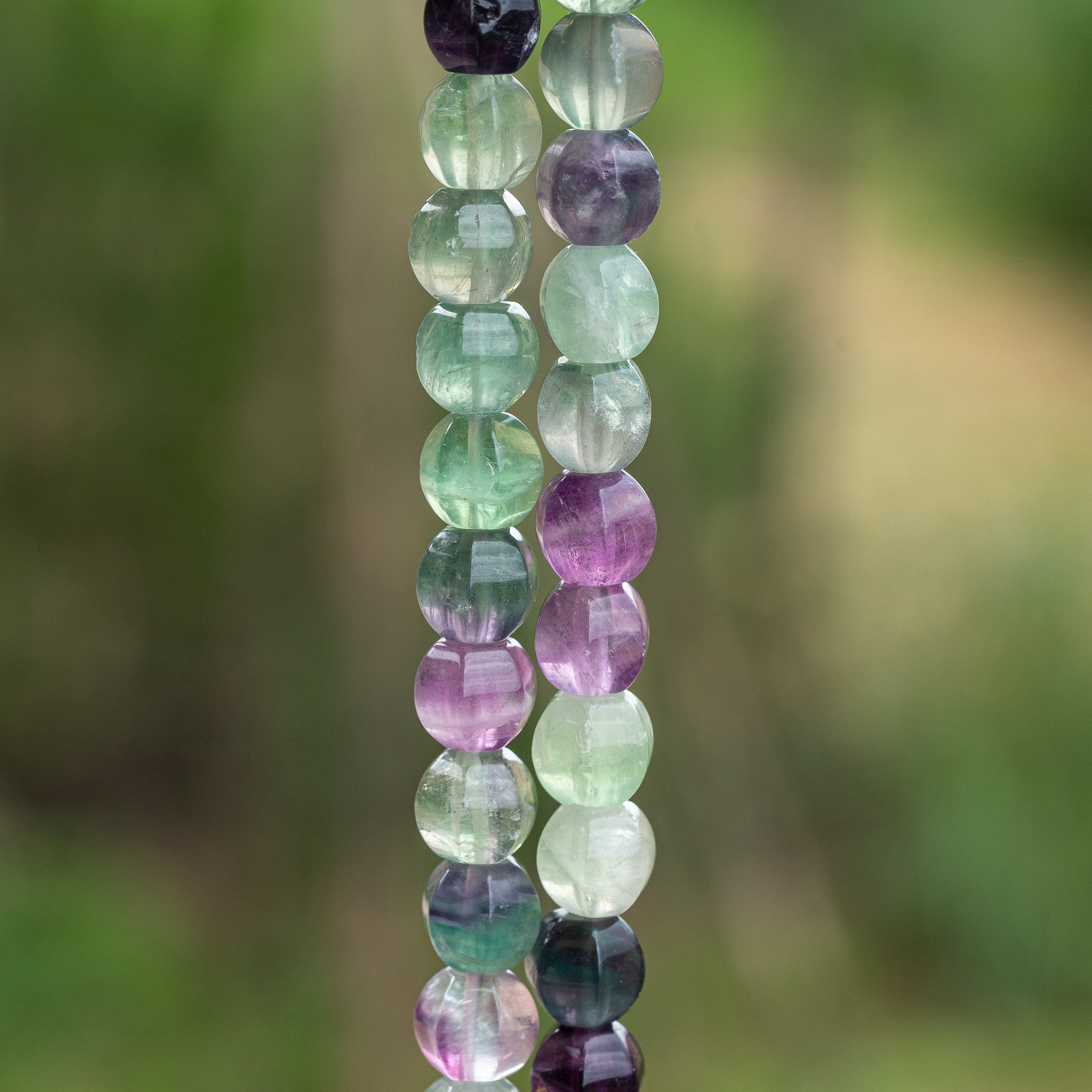 Perles lanternes lisses de Fluorite multicolore de 10 mm ( lot de 6 perles )