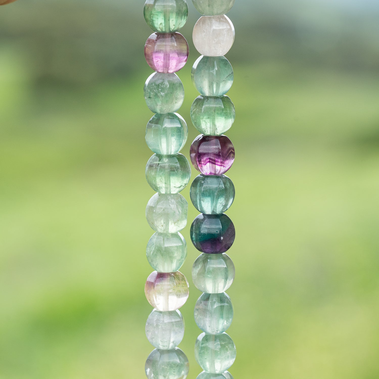 Perles lanternes lisses de Fluorite multicolore de 10 mm ( lot de 6 perles )