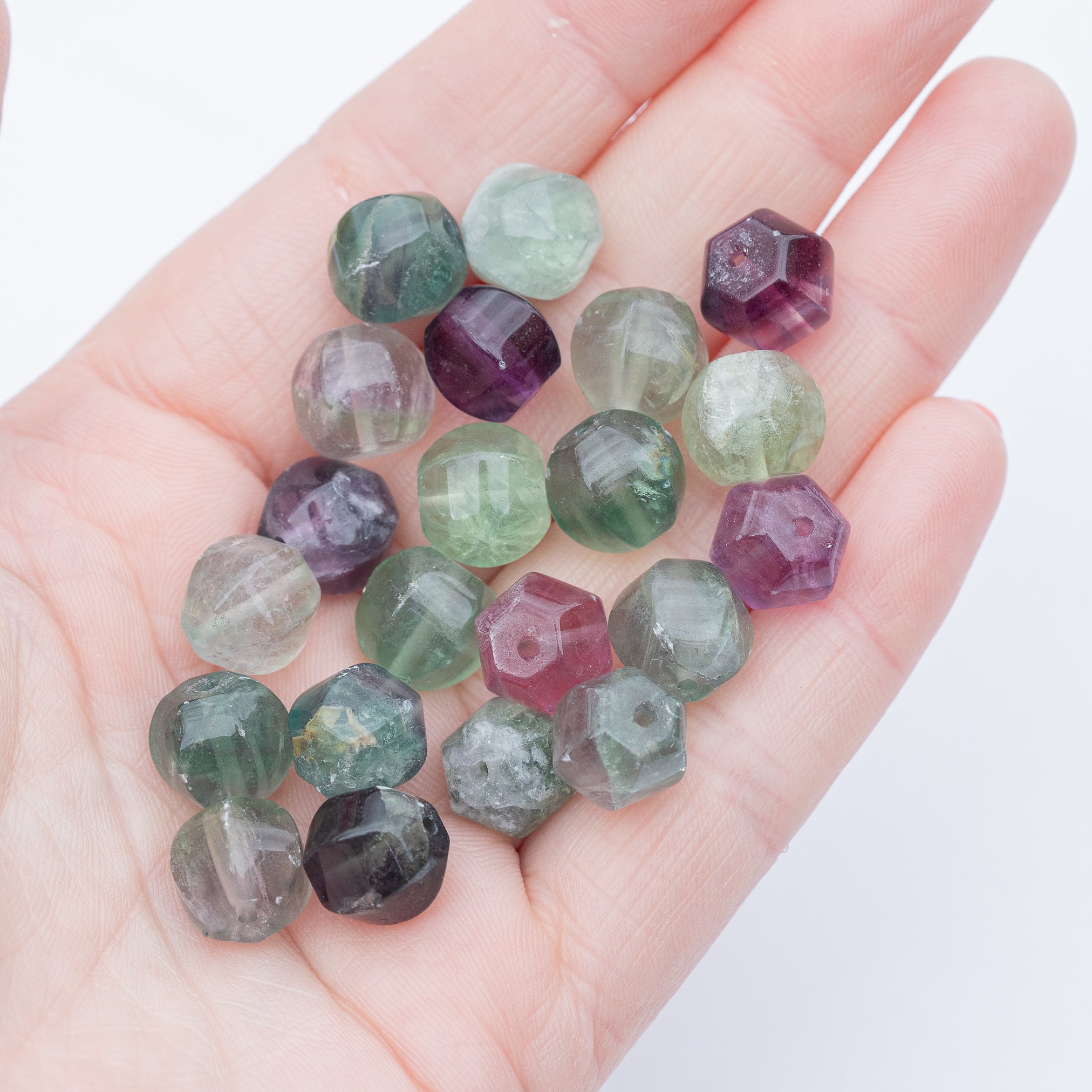 Perles lanternes lisses de Fluorite multicolore de 10 mm ( lot de 6 perles )