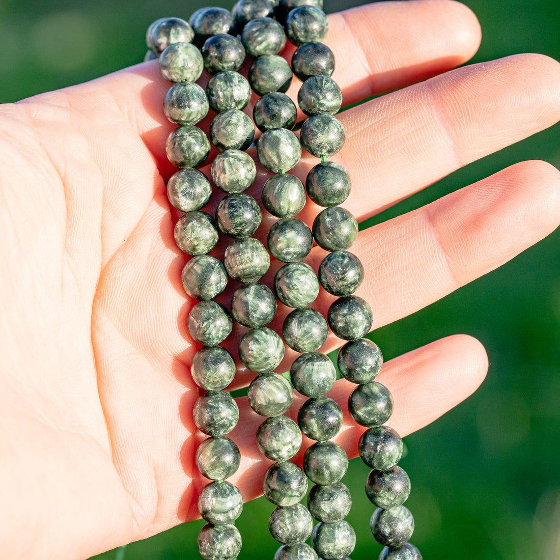 Perles rondes lisses de Séraphinite de 8 mm ( à l&