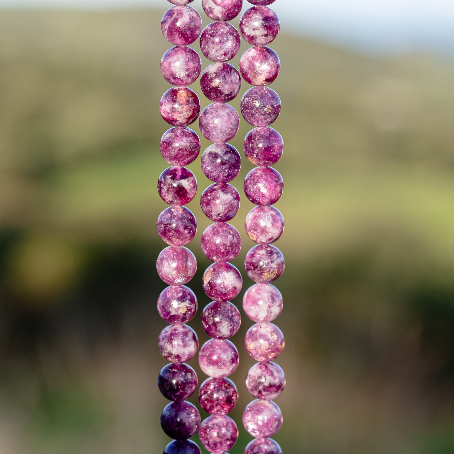 Perles rondes lisses de Lépidolite AA de 8,5 mm ( Lot de 6 ou 1/2 rang )