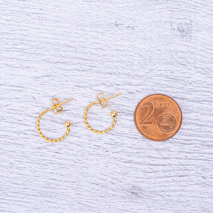 Demi-créoles torsadée en acier inoxydable plaqué or 18k de 12 mm ( 1 ou 6 paires )